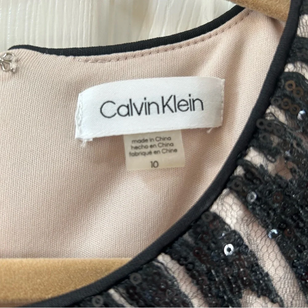 Calvin Klein Black Sequin Sleeveless Dress Nude Underlay Size 10 - Picture 3 of 5